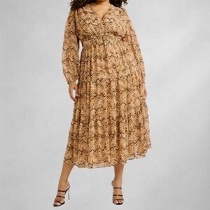 Sofia Jeans Dress  XXL Snake Print Cutout Maxi Tan Brown Long Sleeve NWT